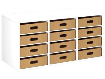 MEUBLE MÉLAMINÉ H: 51 cm - L: 105 cm 12 bacs carton - 9 étagères