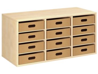 MEUBLE MÉLAMINÉ H: 51 cm - L: 105 cm 12 bacs carton - 9 étagères