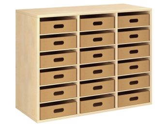 GEMELAMINEERD MEUBEL H: 81 cm - L: 105 cm 18 kartonnen bakken - 15 legplanken