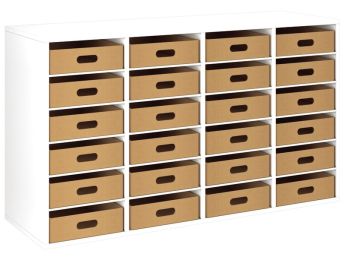 GEMELAMINEERD MEUBEL H: 81 cm - L: 139 cm 24 kartonnen bakken - 20 legplanken