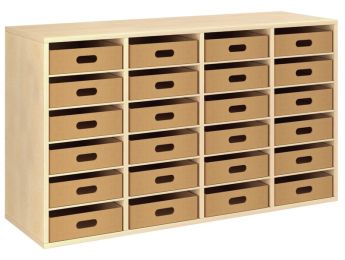 GEMELAMINEERD MEUBEL H: 81 cm - L: 139 cm 24 kartonnen bakken - 20 legplanken