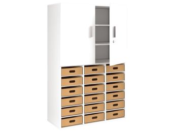 GELAMINEERD MEUBEL H: 162 cm - L: 105 cm 18 kartonnen bakken - 18 legplanken en...