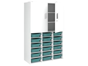 MEUBLE MÉLAMINÉ H: 162 cm - L: 105 cm Portes hautes 18 bacs - 18 étagères