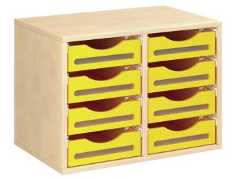 MÖBEL MIT MELAMINBESCHICHTUNG H: 51 cm - B: 70,5 cm 8 Holzbehälter auf...