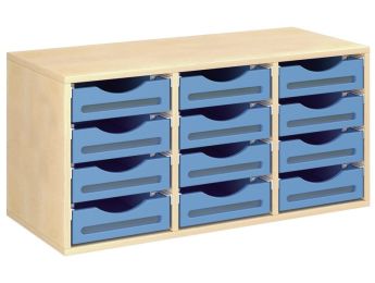 MÖBELSTÜCK MIT MELAMINBESCHICHTUNG H: 51 cm - L: 105 cm 12 Holzbehälter auf...