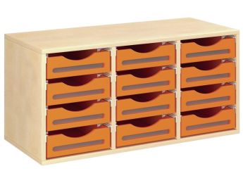 MÖBELSTÜCK MIT MELAMINBESCHICHTUNG H: 51 cm - L: 105 cm 12 Holzbehälter auf...
