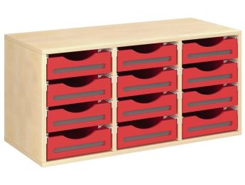 MÖBELSTÜCK MIT MELAMINBESCHICHTUNG H: 51 cm - L: 105 cm 12 Holzbehälter auf...