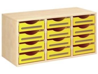 MÖBELSTÜCK MIT MELAMINBESCHICHTUNG H: 51 cm - L: 105 cm 12 Holzbehälter auf...