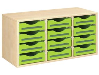 MÖBELSTÜCK MIT MELAMINBESCHICHTUNG H: 51 cm - L: 105 cm 12 Holzbehälter auf...
