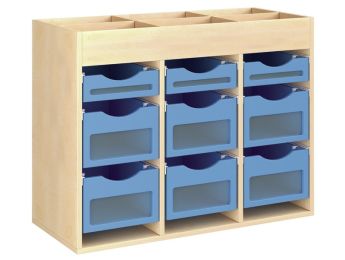 MÖBELSTÜCK MIT MELAMINBESCHICHTUNG H: 81 cm - L: 105 cm 9 Holzbehälter auf...