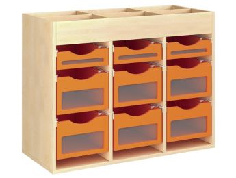 MÖBELSTÜCK MIT MELAMINBESCHICHTUNG H: 81 cm - L: 105 cm 9 Holzbehälter auf...
