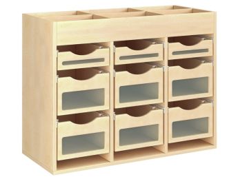 MÖBELSTÜCK MIT MELAMINBESCHICHTUNG H: 81 cm - L: 105 cm 9 Holzbehälter auf...