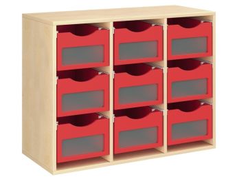 MÖBELSTÜCK MIT MELAMINBESCHICHTUNG H: 81 cm - L: 105 cm 9 Holzbehälter auf...