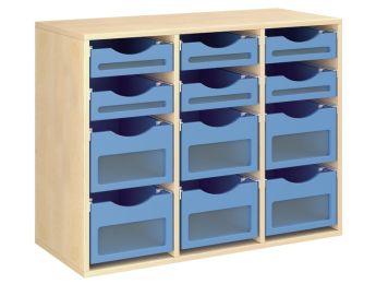 MÖBELSTÜCK MIT MELAMINBESCHICHTUNG H: 81 cm - L: 105 cm 12 Holzbehälter auf...
