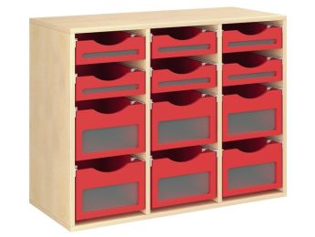 MÖBELSTÜCK MIT MELAMINBESCHICHTUNG H: 81 cm - L: 105 cm 12 Holzbehälter auf...
