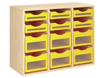 MÖBELSTÜCK MIT MELAMINBESCHICHTUNG H: 81 cm - L: 105 cm 12 Holzbehälter auf...