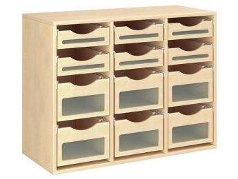 MÖBELSTÜCK MIT MELAMINBESCHICHTUNG H: 81 cm - L: 105 cm 12 Holzbehälter auf...