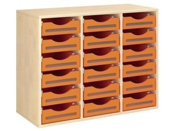MÖBELSTÜCK MIT MELAMINBESCHICHTUNG H: 81 cm - L: 105 cm 18 Holzbehälter auf...