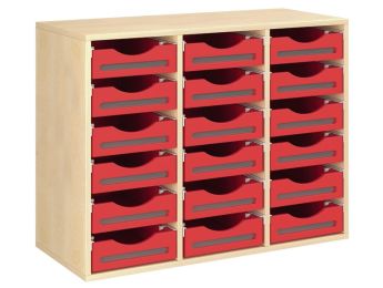 MÖBELSTÜCK MIT MELAMINBESCHICHTUNG H: 81 cm - L: 105 cm 18 Holzbehälter auf...