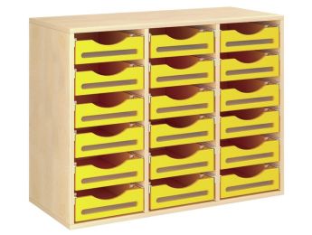 MÖBELSTÜCK MIT MELAMINBESCHICHTUNG H: 81 cm - L: 105 cm 18 Holzbehälter auf...