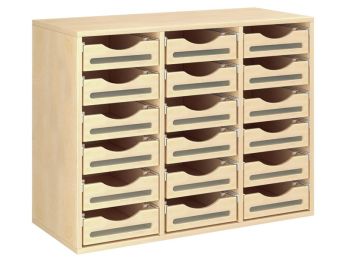MÖBELSTÜCK MIT MELAMINBESCHICHTUNG H: 81 cm - L: 105 cm 18 Holzbehälter auf...