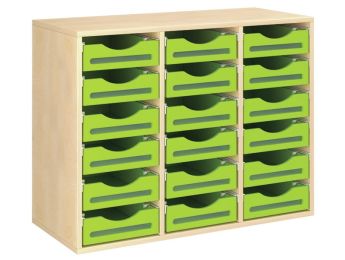 MÖBELSTÜCK MIT MELAMINBESCHICHTUNG H: 81 cm - L: 105 cm 18 Holzbehälter auf...