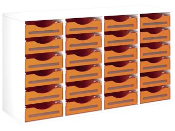 MÖBELSTÜCK MIT MELAMINBESCHICHTUNG H: 81 cm - L: 139 cm 24 Holzbehälter auf...