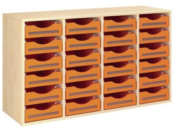 MÖBELSTÜCK MIT MELAMINBESCHICHTUNG H: 81 cm - L: 139 cm 24 Holzbehälter auf...