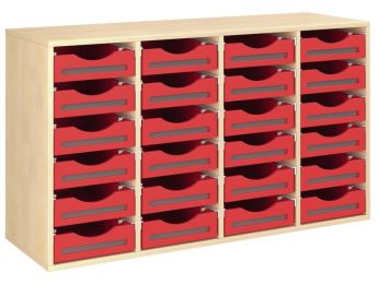 MÖBELSTÜCK MIT MELAMINBESCHICHTUNG H: 81 cm - L: 139 cm 24 Holzbehälter auf...