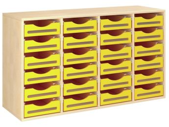 MÖBELSTÜCK MIT MELAMINBESCHICHTUNG H: 81 cm - L: 139 cm 24 Holzbehälter auf...
