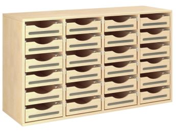 MÖBELSTÜCK MIT MELAMINBESCHICHTUNG H: 81 cm - L: 139 cm 24 Holzbehälter auf...