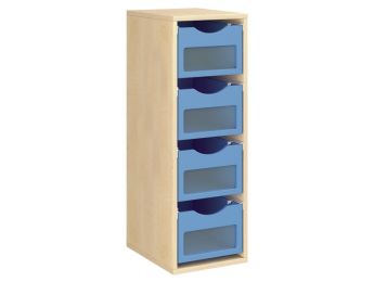 MÖBELSTÜCK MIT MELAMINBESCHICHTUNG H: 102 cm - L: 36 cm 4 Holzbehälter auf...