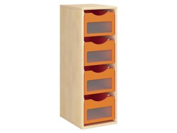MÖBELSTÜCK MIT MELAMINBESCHICHTUNG H: 102 cm - L: 36 cm 4 Holzbehälter auf...