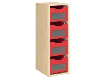 MÖBELSTÜCK MIT MELAMINBESCHICHTUNG H: 102 cm - L: 36 cm 4 Holzbehälter auf...