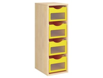 MÖBELSTÜCK MIT MELAMINBESCHICHTUNG H: 102 cm - L: 36 cm 4 Holzbehälter auf...