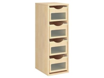 MÖBELSTÜCK MIT MELAMINBESCHICHTUNG H: 102 cm - L: 36 cm 4 Holzbehälter auf...