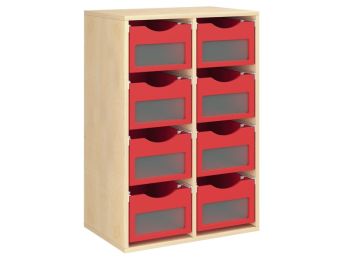 MÖBELSTÜCK MIT MELAMINBESCHICHTUNG H: 102 cm - L: 70,5 cm 8 Holzbehälter auf...