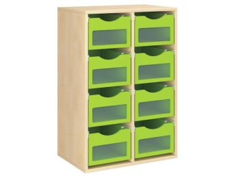 MÖBELSTÜCK MIT MELAMINBESCHICHTUNG H: 102 cm - L: 70,5 cm 8 Holzbehälter auf...