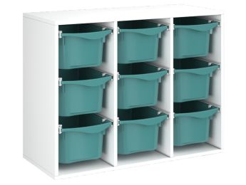 MÖBELSTÜCK MIT MELAMINBESCHICHTUNG H: 81 cm - L: 105 cm 9 Kunststoffbehälter...
