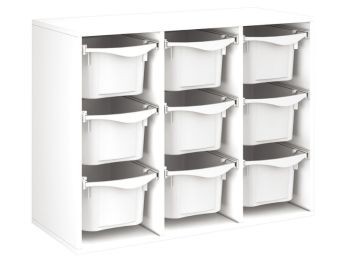 MÖBELSTÜCK MIT MELAMINBESCHICHTUNG H: 81 cm - L: 105 cm 9 Kunststoffbehälter...