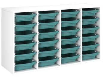 MEUBLE MÉLAMINÉ H: 81 cm - L: 139 cm 24 bacs plastique sur rails