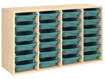 MEUBLE MÉLAMINÉ H: 81 cm - L: 139 cm 24 bacs plastique sur rails