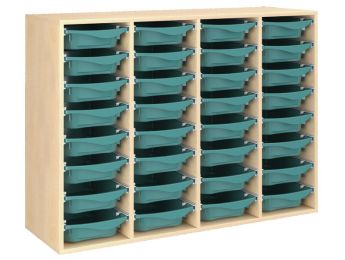 MEUBLE MÉLAMINÉ H: 102 cm - L: 139 cm 32 bacs plastique sur rails