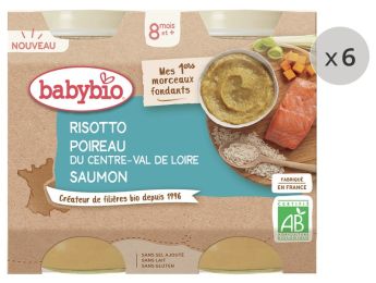 MAXI LOT PETITS POTS BIO Risotto, Poireau et Saumon avec morceaux - 12 x 200 g