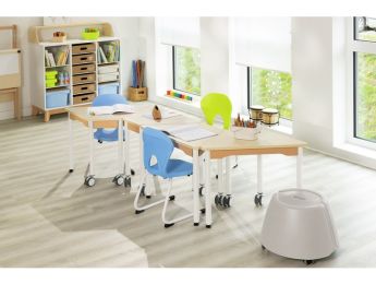 TABLE PLATEAU STRATIFIÉ - PIÉTEMENT MÉTAL ET ROULETTES - Trapèze 75x45 cm