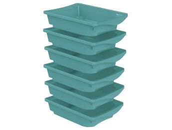 SET VAN 6 OPBERGBAKKEN met rails met stopsysteem H: 9,5 cm