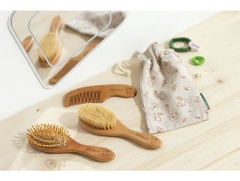 SET PEIGNE ET BROSSES EN BOIS pour bébé