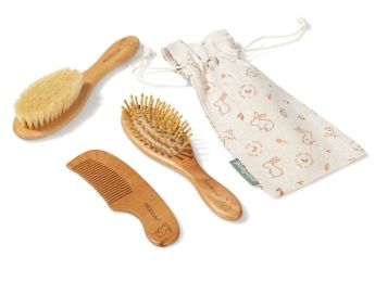 SET PEIGNE ET BROSSES EN BOIS pour bébé