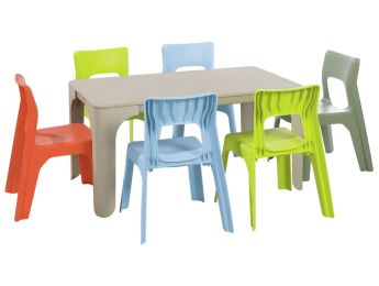 MAXI-SET RECHTECKIGER TISCH + 6 STÜHLE Louisa Große Größe