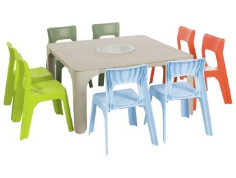 MAXI-SET AKTIVITÄTSTISCHE + 8 STÜHLE Louisa Kleine Größe
